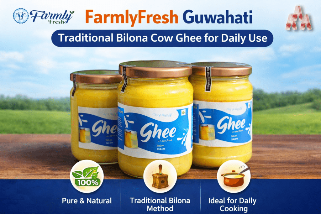 FarmlyFresh Guwahati traditional bilona cow ghee jars for daily use with pure and natural dairy product