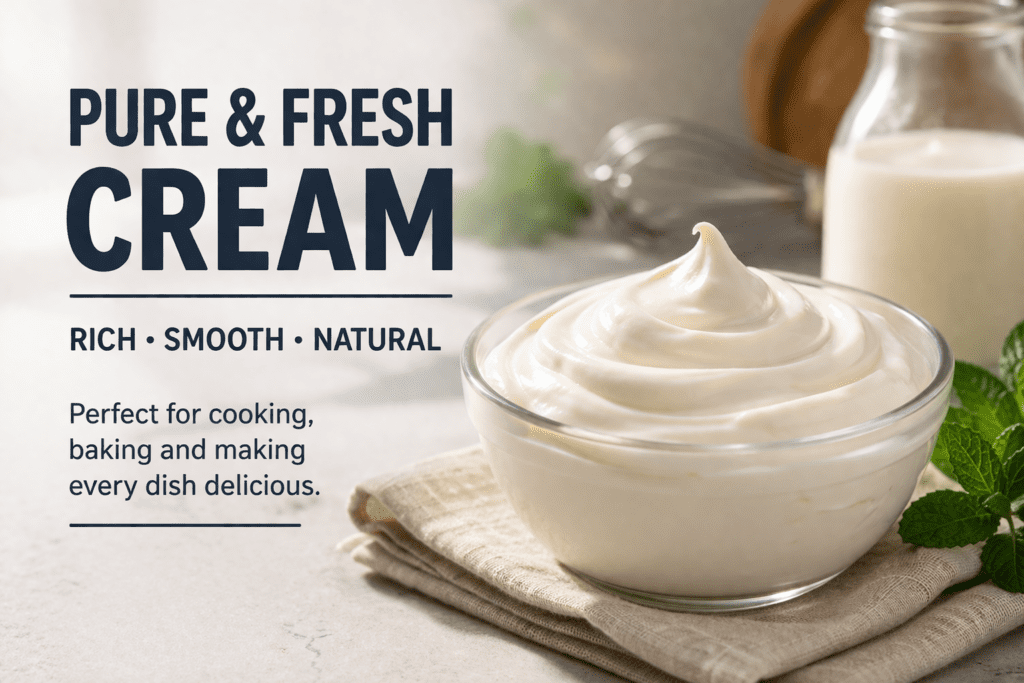 Pure & Fresh Cream – Rich, Smooth, and Natural. Perfect for cooking, baking, and enhancing every dish.
